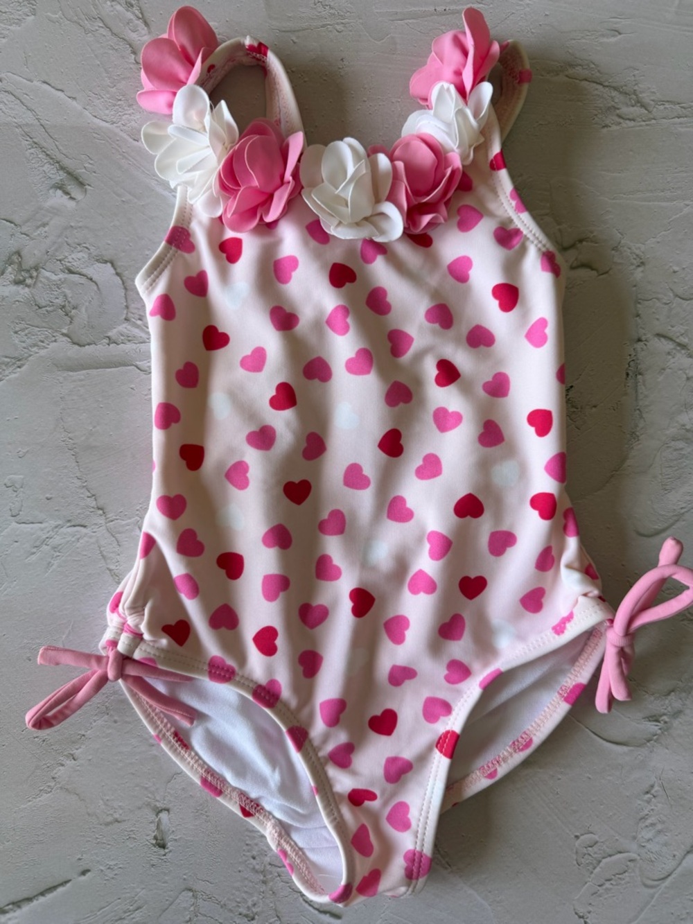 Kate Mack Girls Pink & White Heart One-Piece Swimsuit